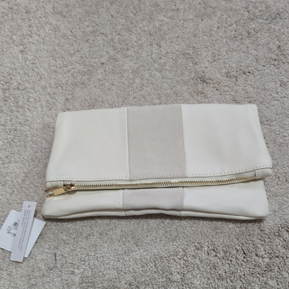 Bp Womens Ivory Fold-Over Clutch Bag with Gold Zip